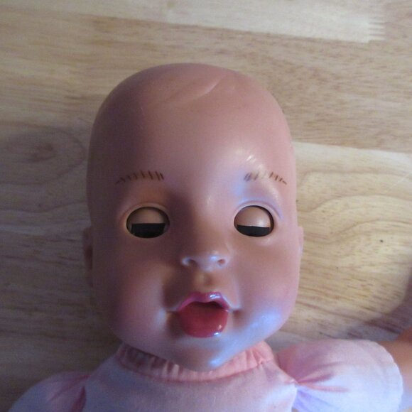 Brass Key Baby Doll Open Close Eyes Pink Cloth Body 14" - Picture 2 of 5